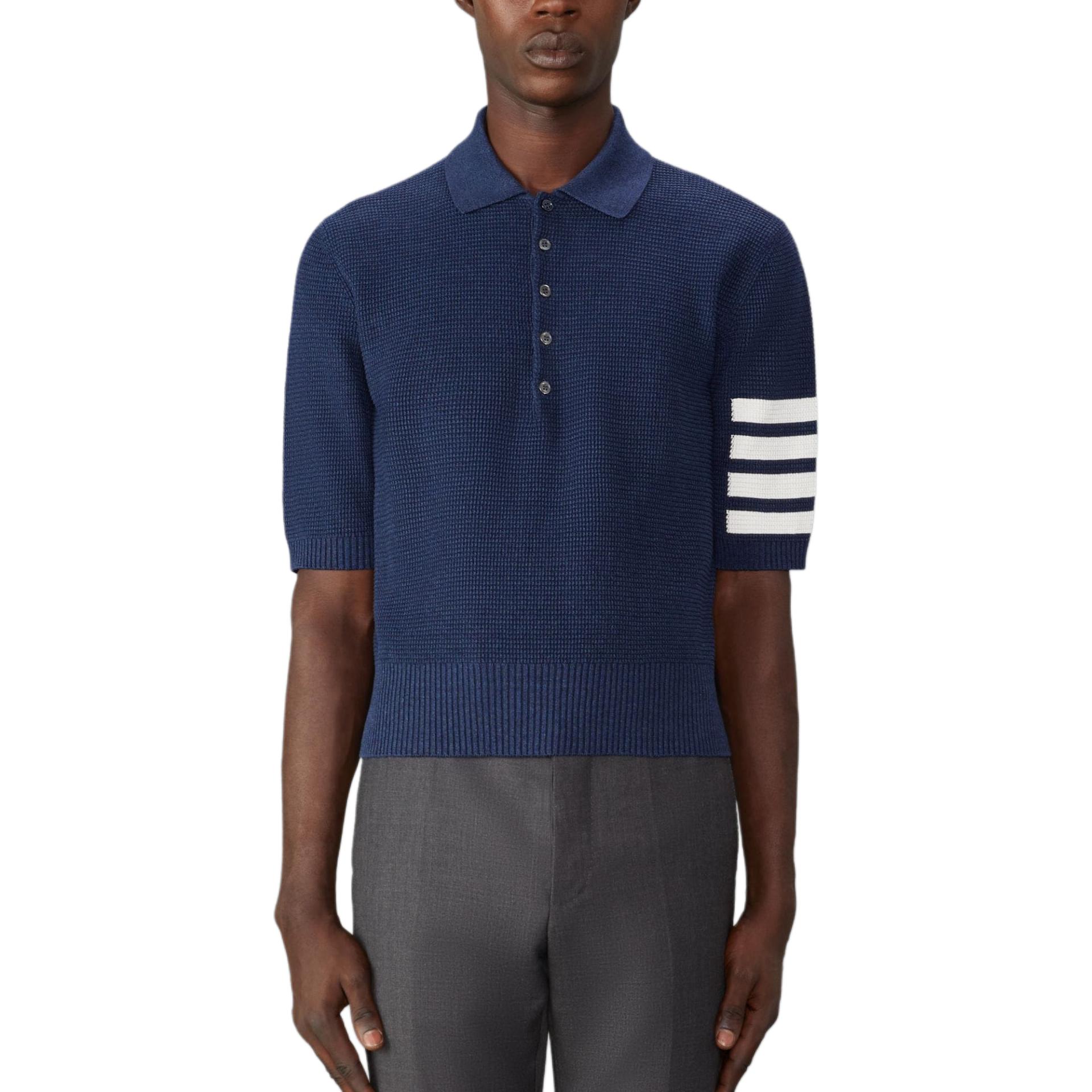 

Поло 4 Bar Linen blend Polo THOM BROWNE, Marine Blue