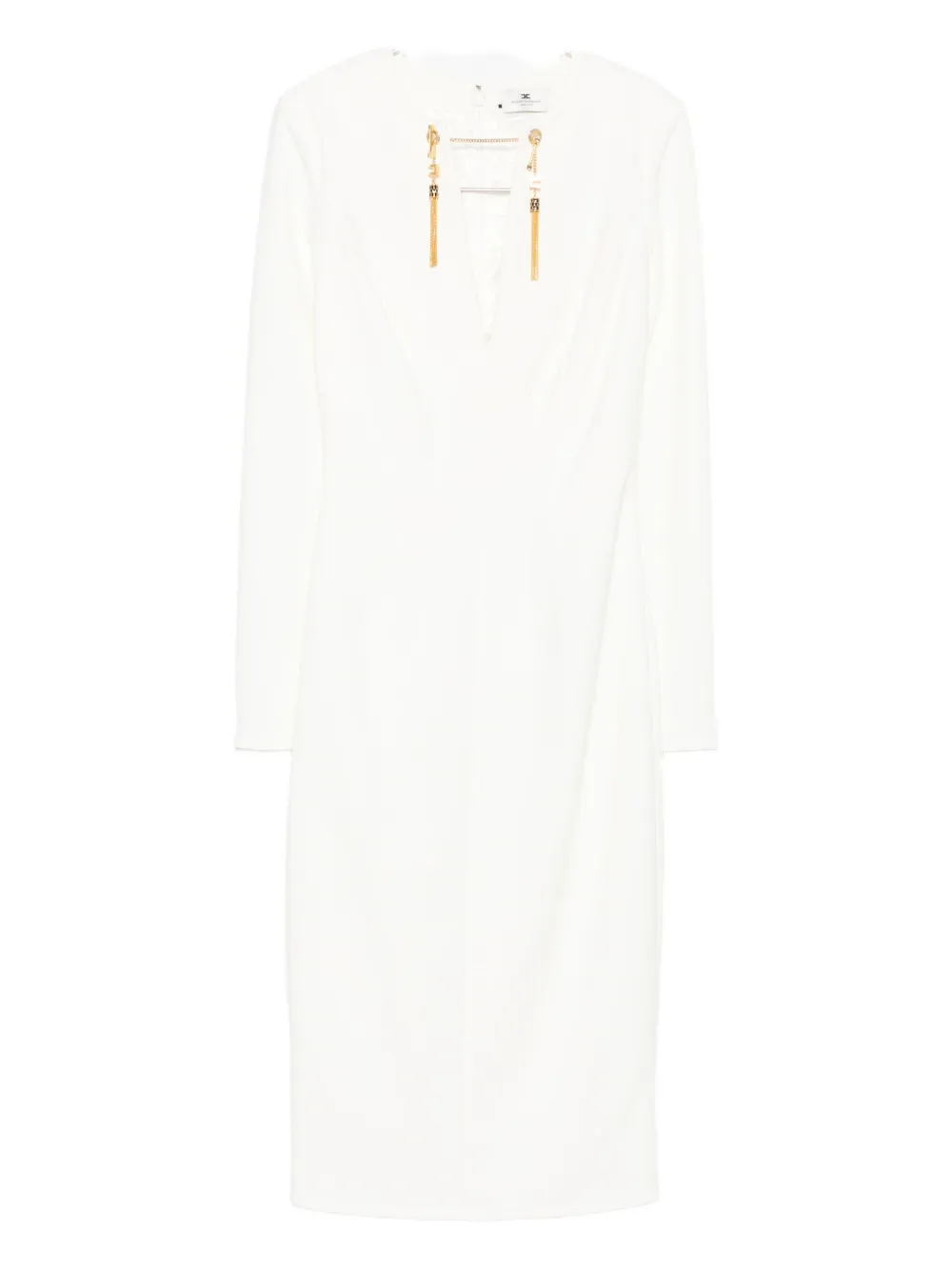 

Платье с V-образным вырезом, украшенное кисточками Elisabetta Franchi, белый