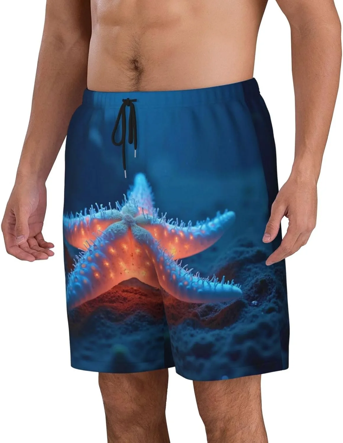 Мужские пляжные шорты Starfish Ocean, мужские плавки, шорты для плавания с карманами, купальники Generic, черный — фото 2