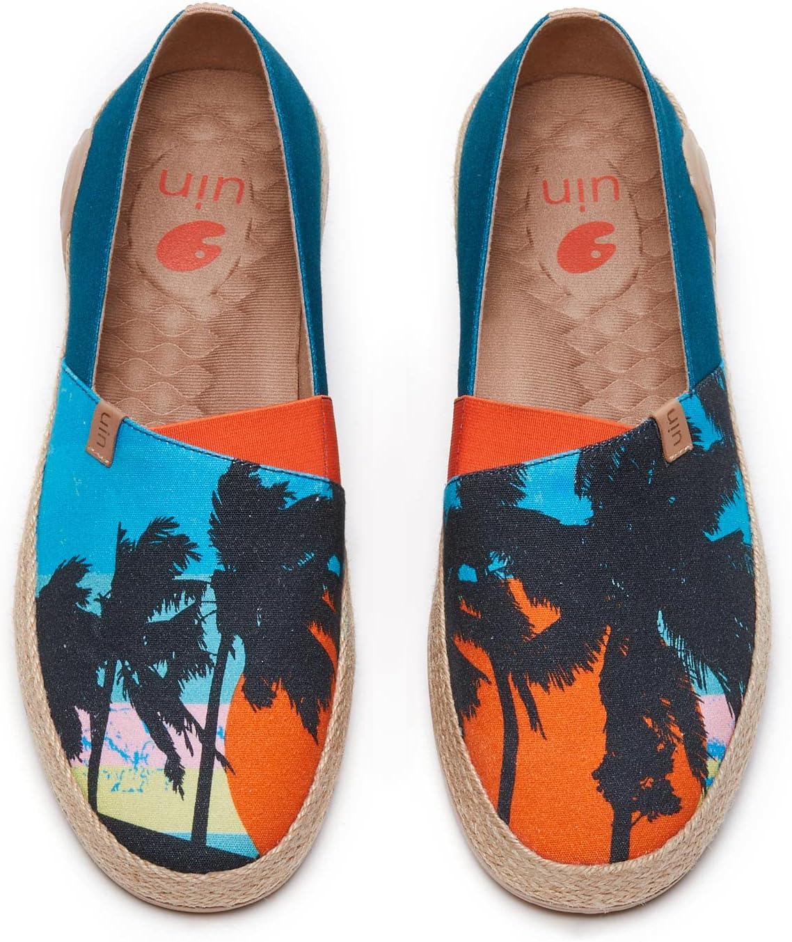 

Мужские эспадрильи UIN Slip Ons- легкие прогулочные повседневные лоферы, удобные, с ручной росписью, серия Marbella, Marbellaⅰ-sunset Palm