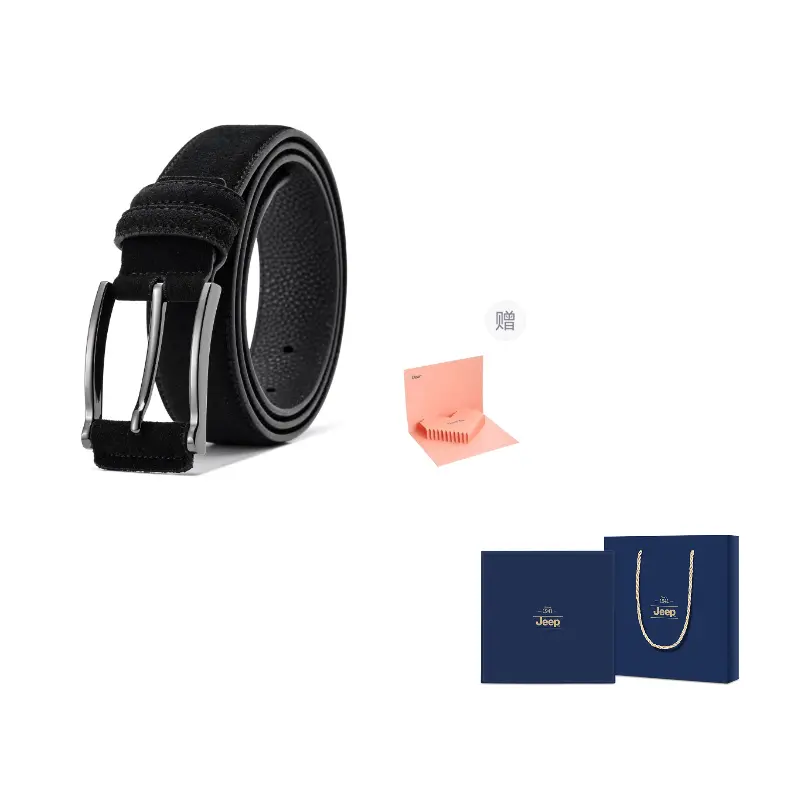 

Кожаный ремень из коровьей кожи с металлической фурнитурой унисекс 3,3 см Jeep, черный