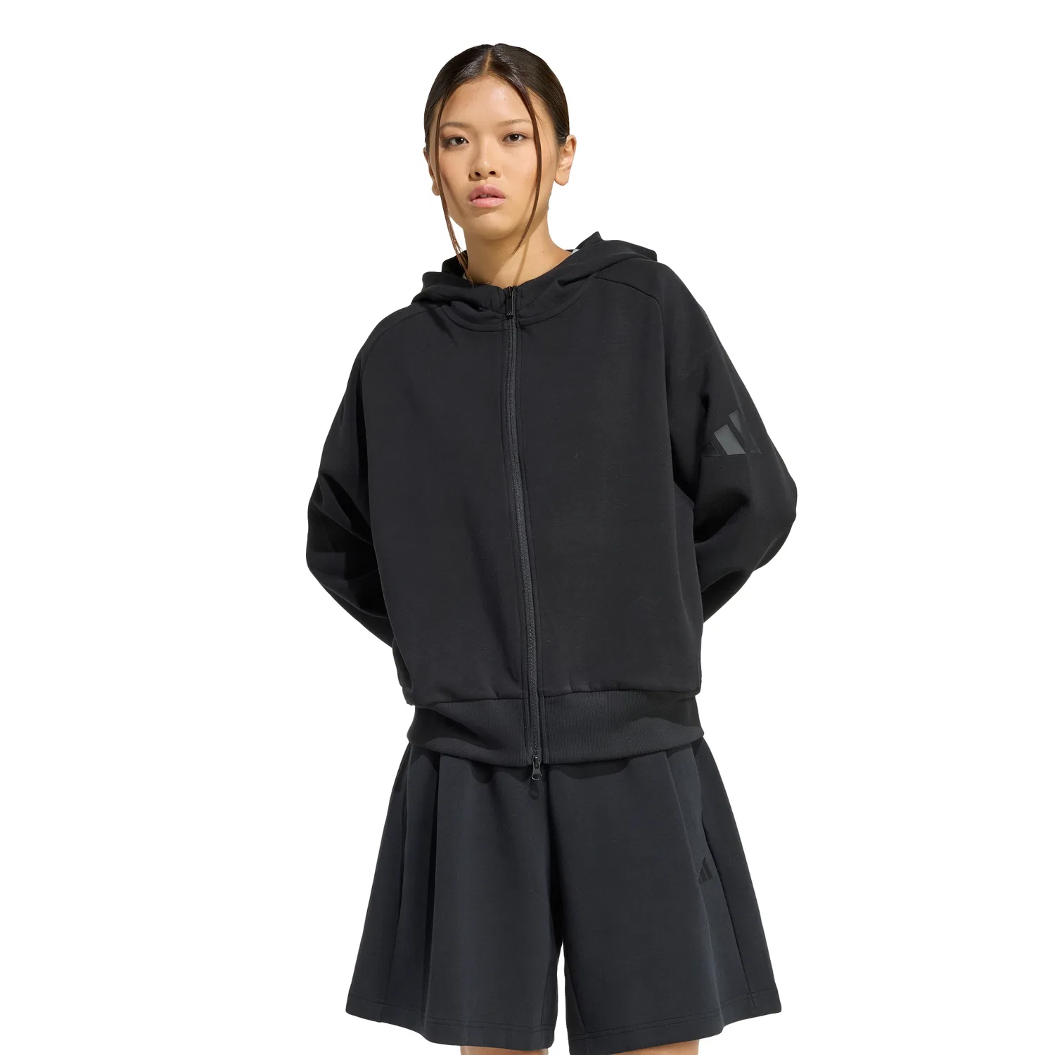 Женская мягкая худи на молнии Soft Luxe чёрного цвета от Adidas — фото 4