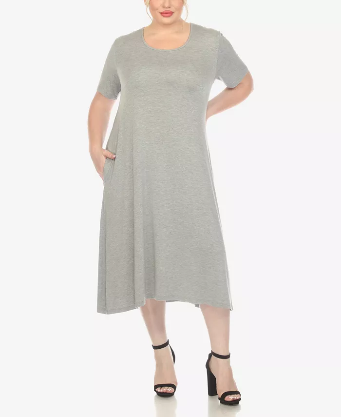 

Платье миди с карманами и короткими рукавами Plus Size Swing White Mark, серый