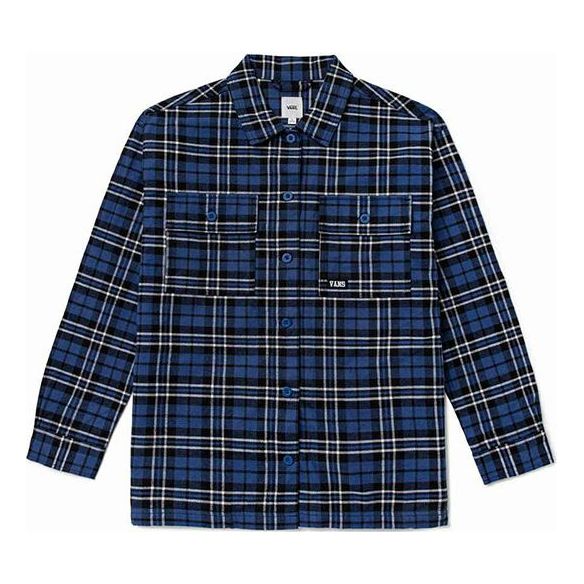 

Рубашка (WMNS) Vans Contrasting Colors Plaid Logo Printing Long Sleeves Blue Shirt VN0A7TNT2T9, синий