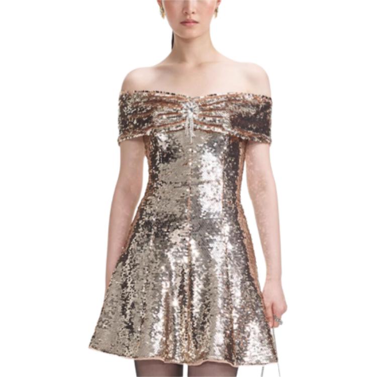 

Self-portrait Женское платье с коротким рукавом Gold для новогодней вечеринки