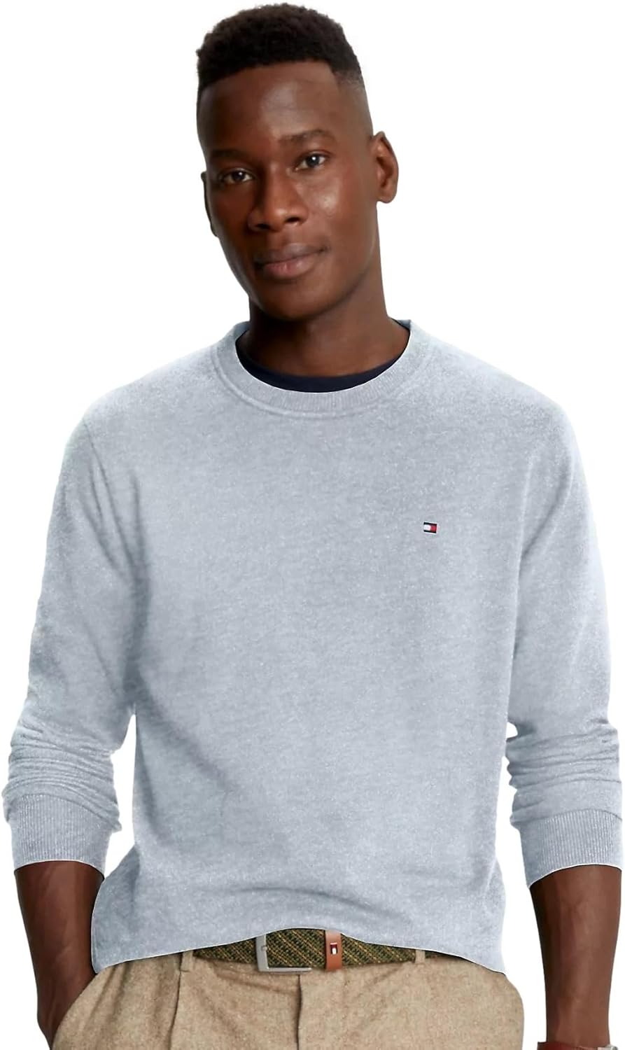 

Мужской фирменный однотонный свитер с круглым вырезом TOMMY HILFIGER из коллекции 2025 года, Light Blue Heather 402