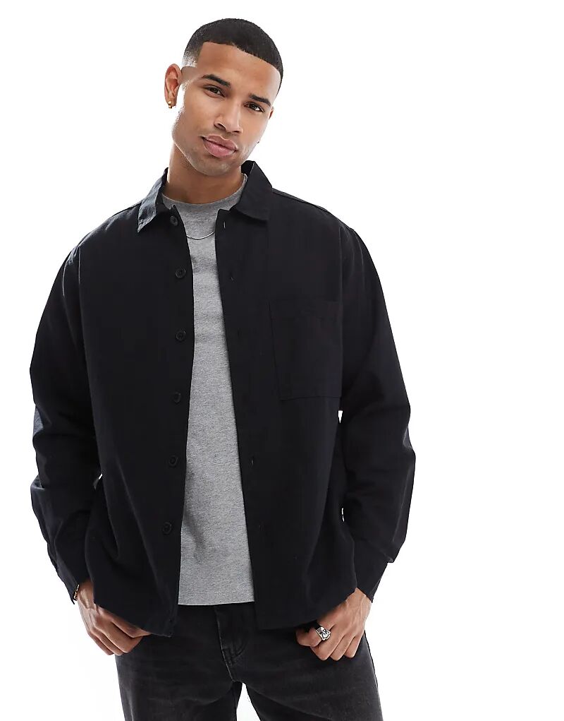 

Верхняя рубашка из льняной смеси Jack & Jones черного цвета