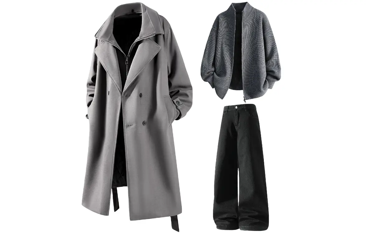 

Повседневный спортивный костюм Unisex с лацканами утолщенный X1617, coat серый+темно-серый sweater+черный pants