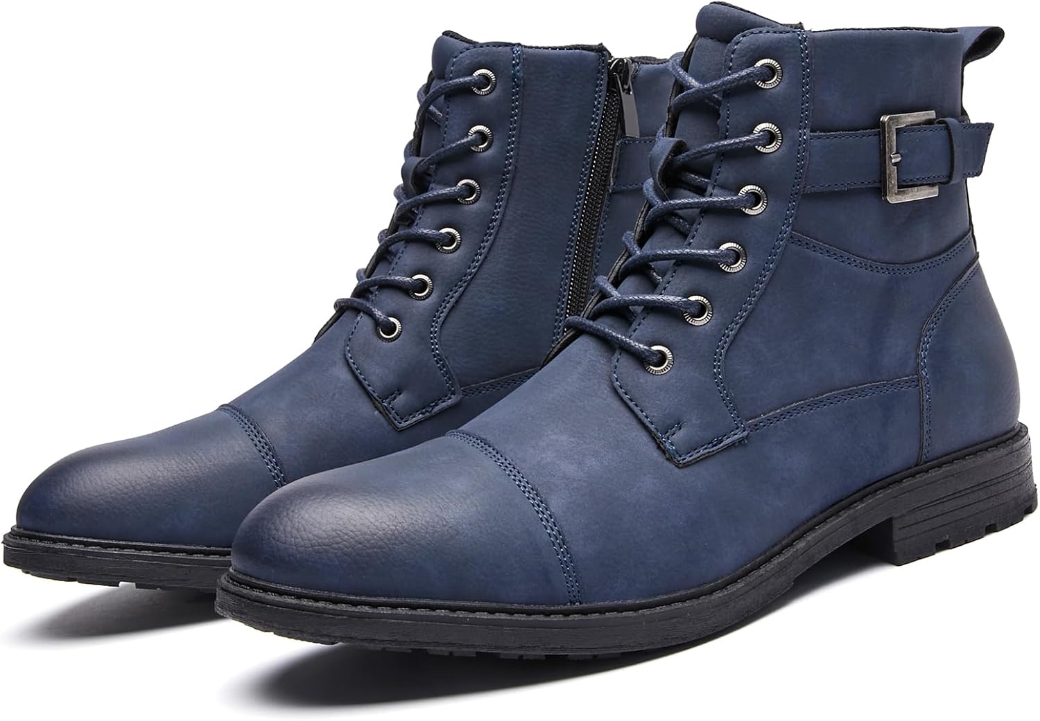 

Мужские ботинки челси, удобные рабочие ботинки на платформе, кожаные высокие мотоциклетные ботинки на молнии Zhoupulp, синий
