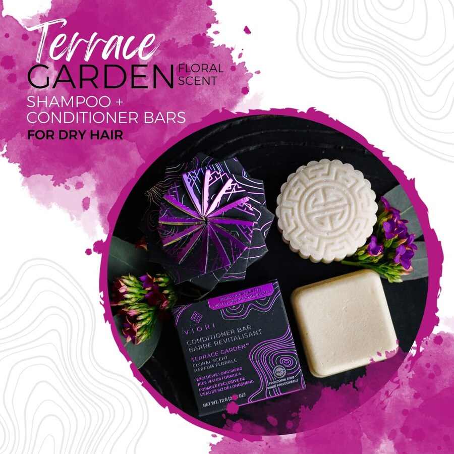 Твердый кондиционер для волос с добавлением рисовой воды Viori, 2.53 oz /80 g Terrace Garden: Moisturizing Floral Rice Water Conditioner Bar — фото 3