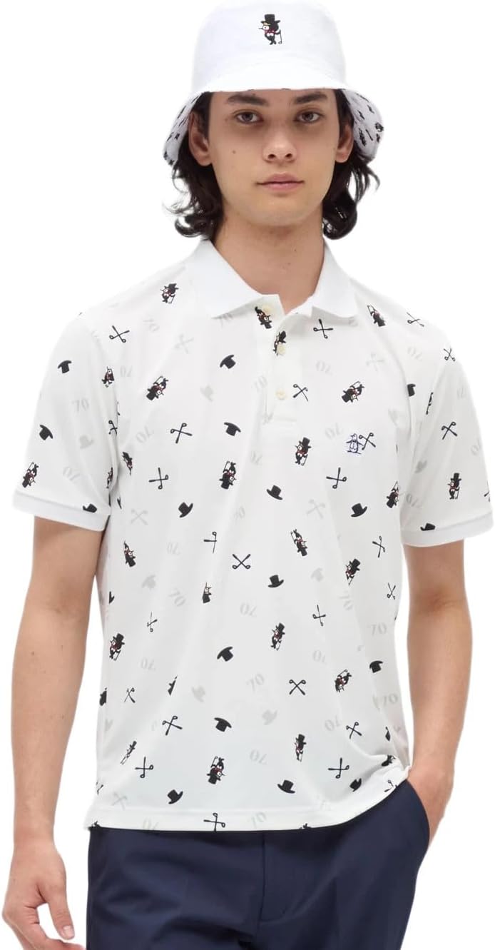 

Мужская рубашка поло Manning Wear MG5FHS24M с коротким рукавом, узор по всей поверхности, Таро, впитывает пот, быстро сохнет, эластичная, для гольфа Munsingwear, белый