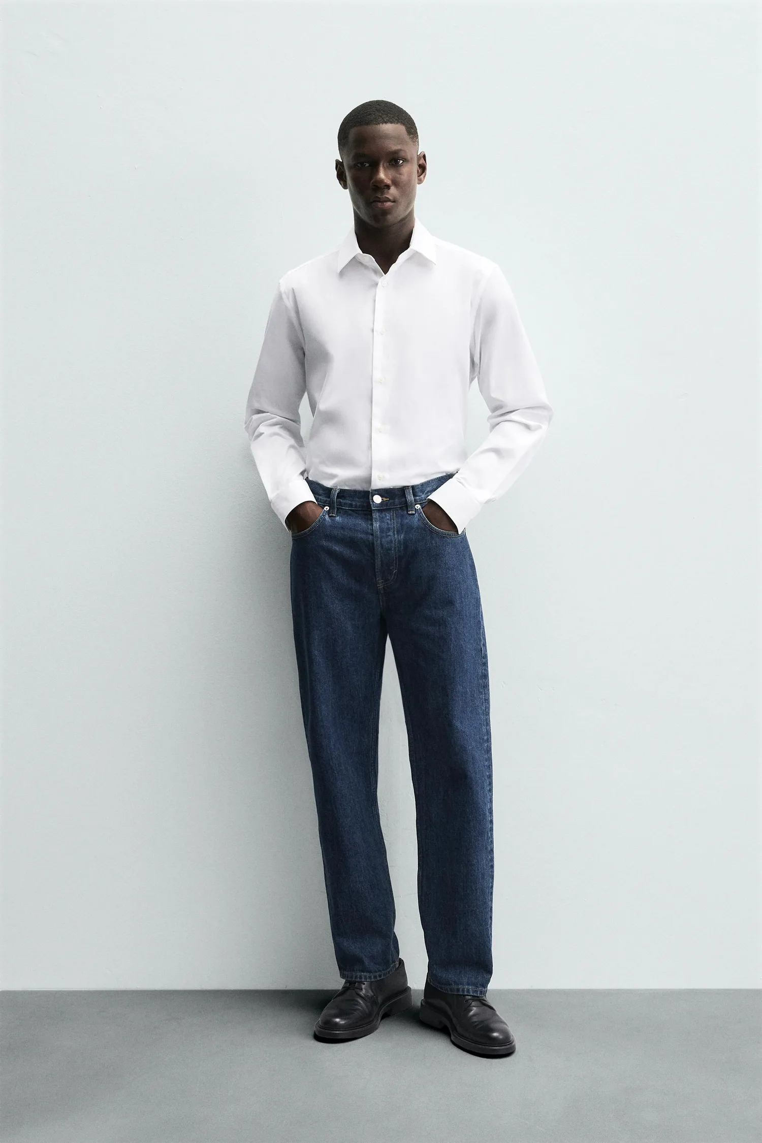 Рубашка стандартного кроя Zara, белый