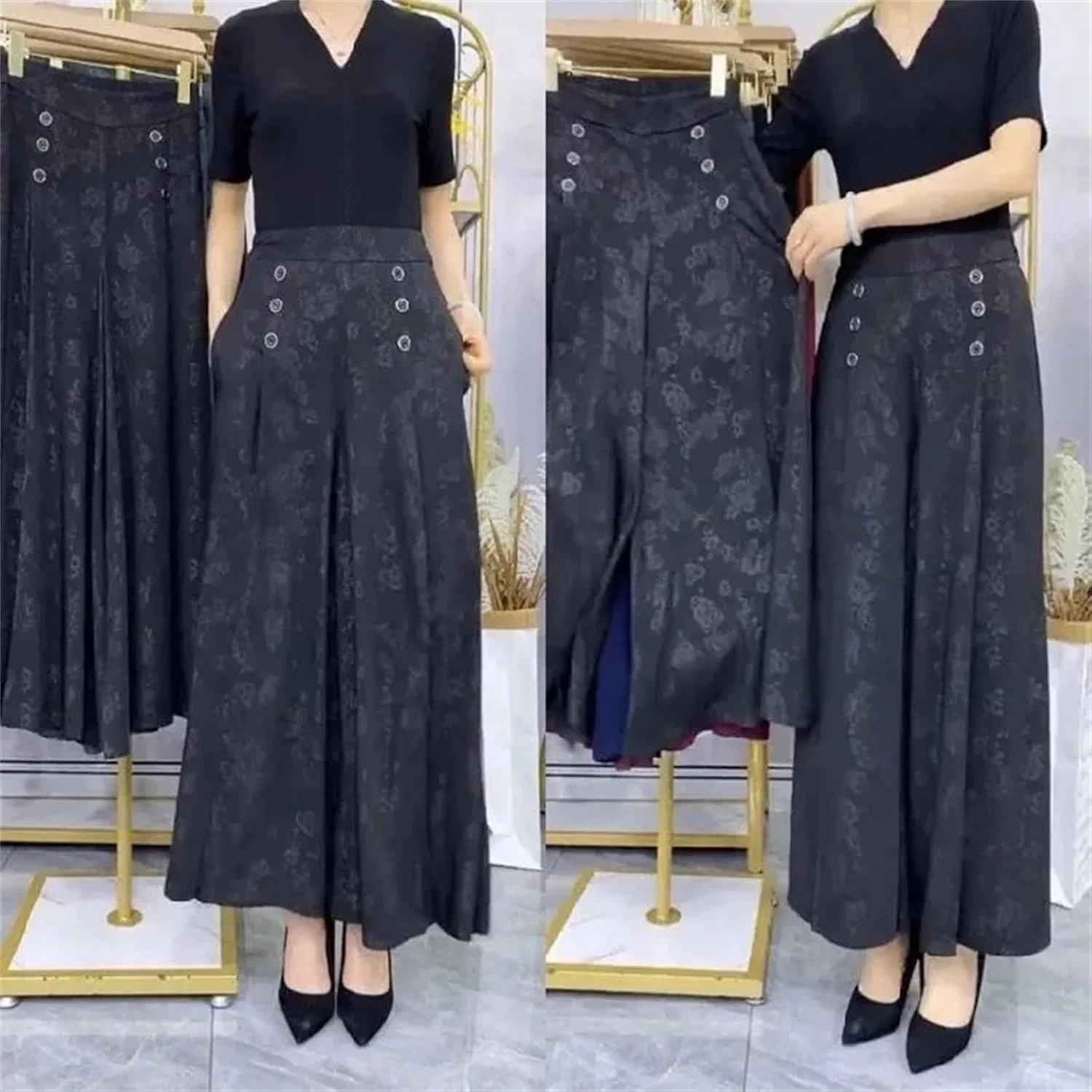 Женские брюки Wide Leg, летние повседневные тонкие брюки с принтом на высокой талии Cropped Generic, красный — фото 3