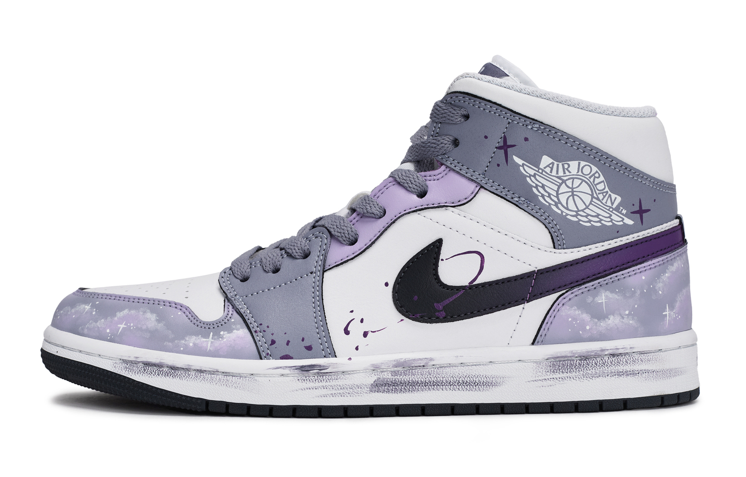 

Jordan Air 1 811 Manufacturing, Pink Purple Nebula Mid top Vintage Basketball Shoes Unisex White Purple