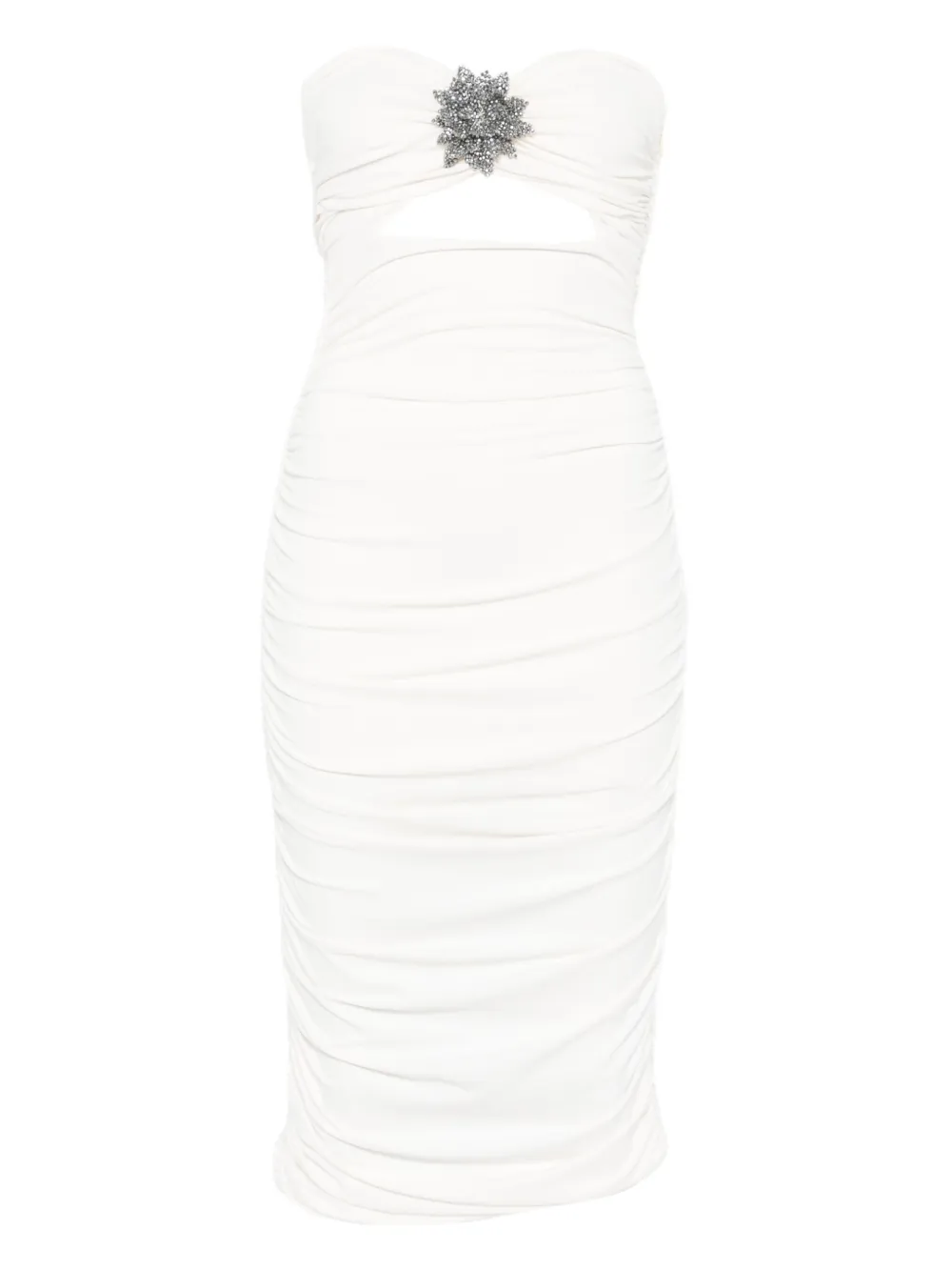 

Платье без бретелей с украшением из драгоценных камней Amen, белый