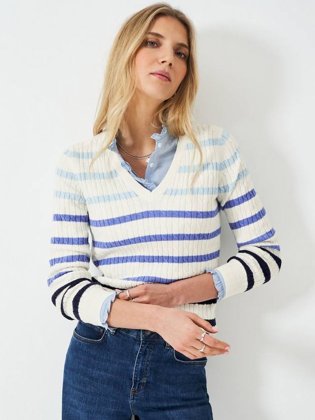 

Джемпер кабельной вязки в полоску heritage Crew Clothing, цвет Navy Blue