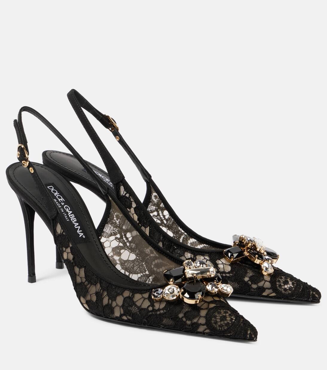 Туфли-лодочки с открытой пяткой, украшенные радужным кружевом Dolce&Gabbana, черный
