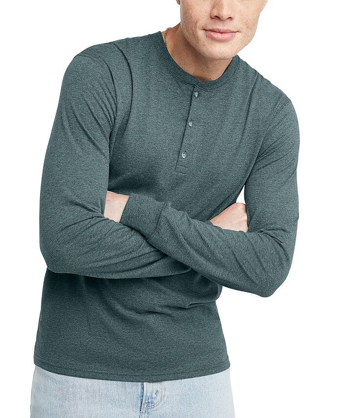 

Мужская футболка Originals Tri-Blend с длинными рукавами на пуговицах Hanes, цвет Green 1