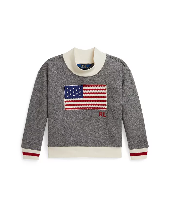 

Детская водолазка с флагом для девочек размеров 2T-6X Polo Ralph Lauren, серый