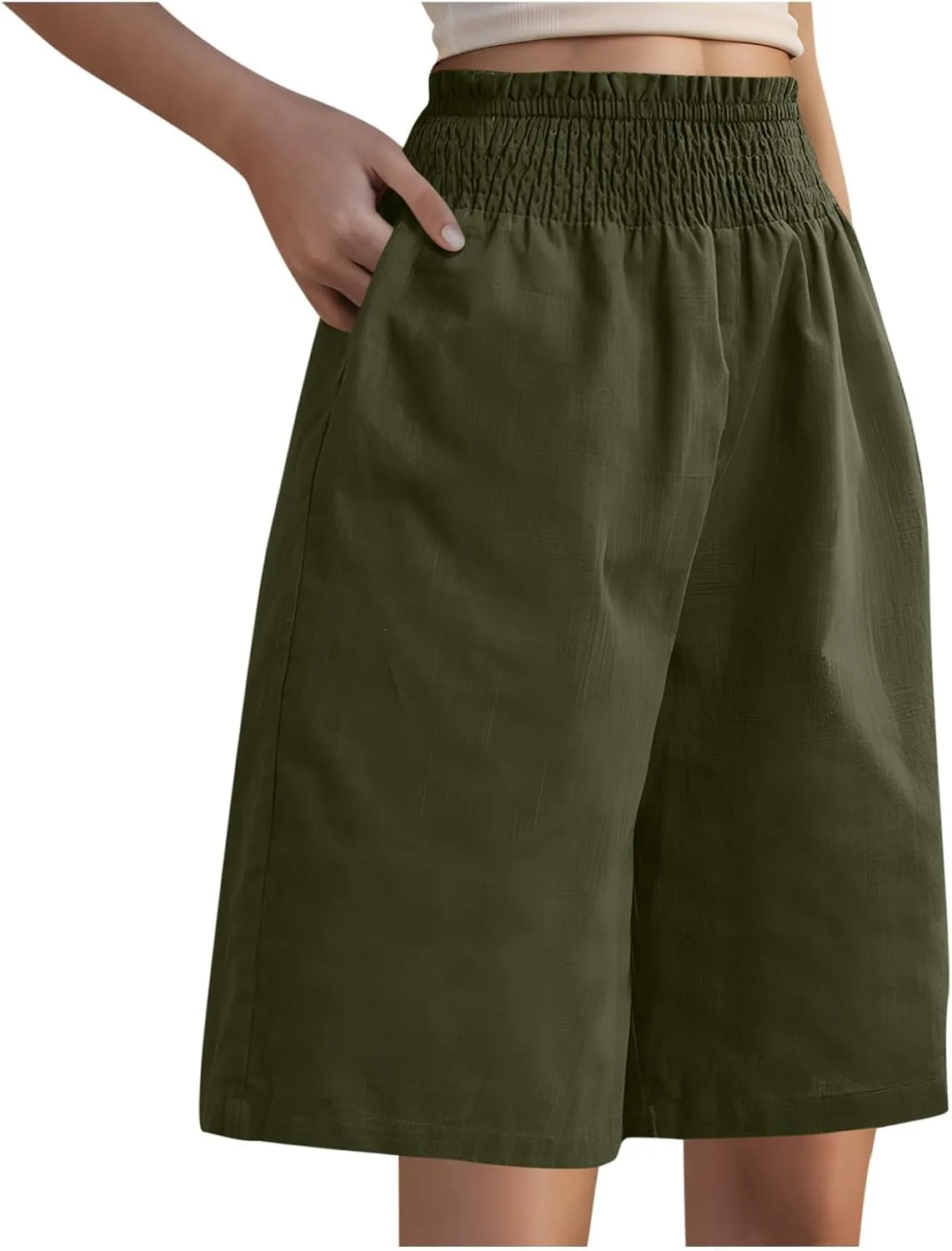 

Бермуды для женщин, летние льняные шорты до колена с широкими штанинами и эластичным поясом Carydety