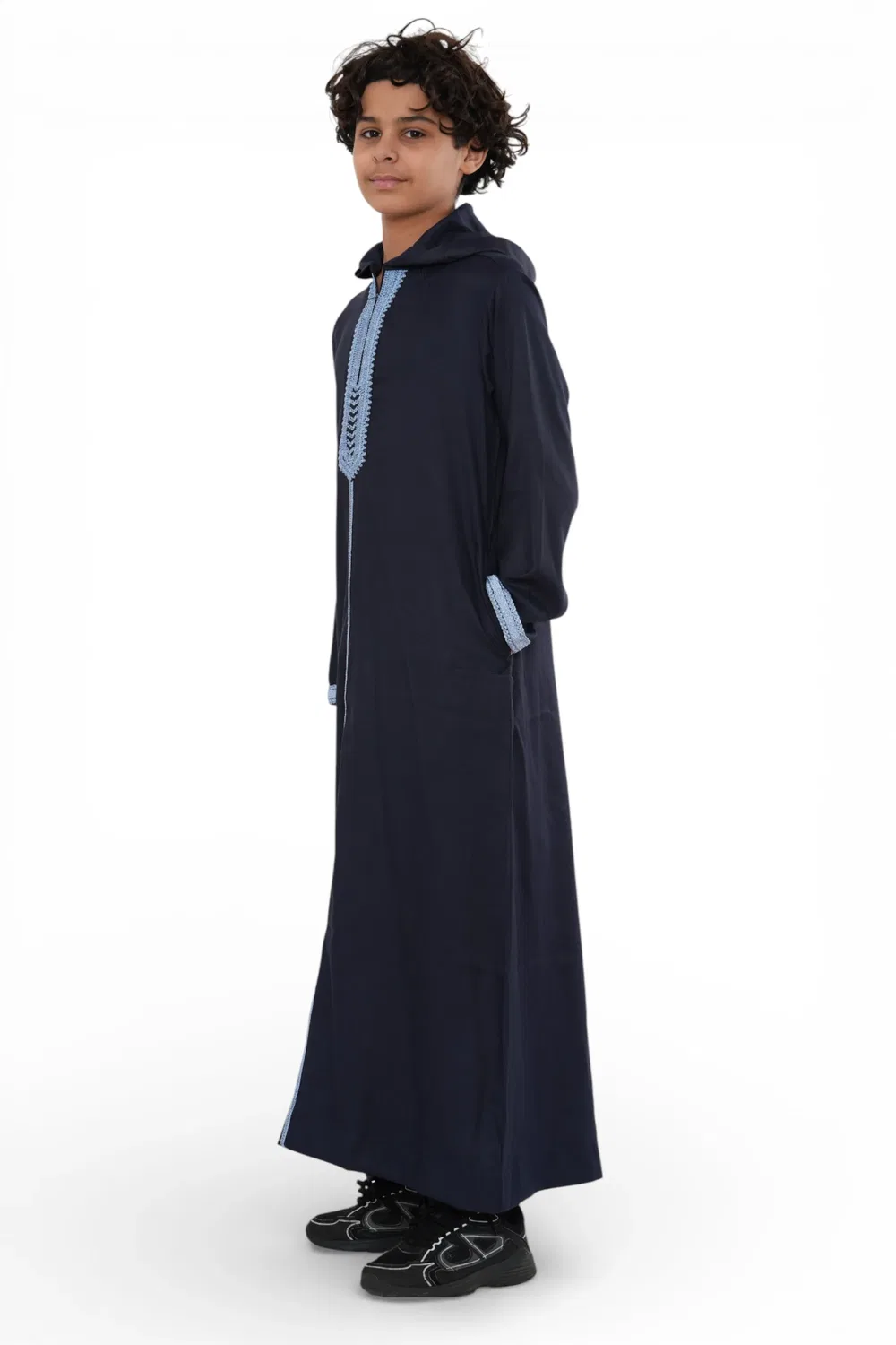 Arabic Thobes Детская марокканская блузка с капюшоном для мальчиков, темно-синяя, на Ид, джеллаба, джубба для Рамадана - K-HM3 — фото 2