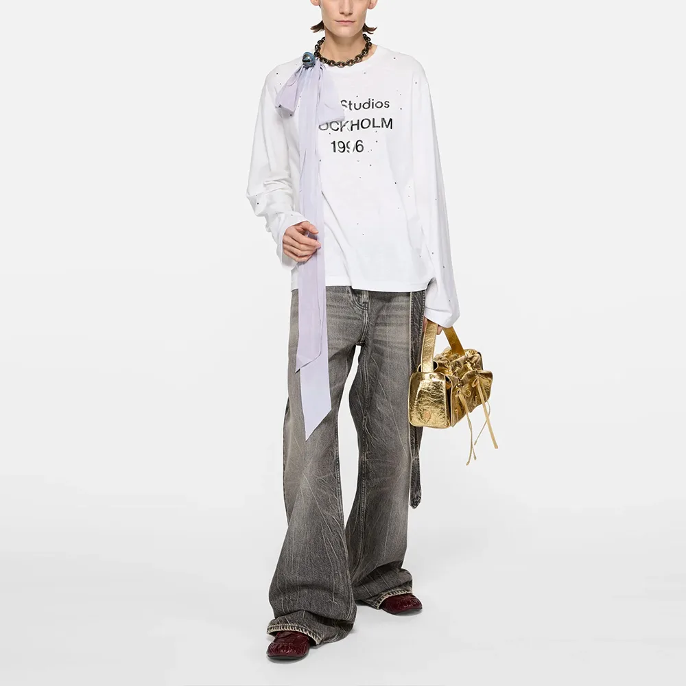 Футболка с длинным рукавом с логотипом Acne Studios, белый — фото 4