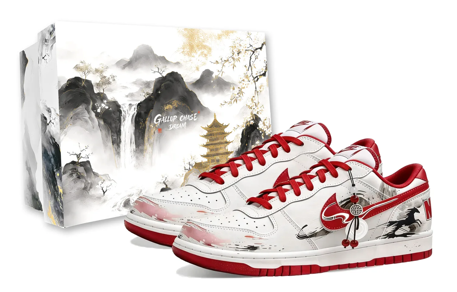 Nike Кроссовки для скейтбординга Big Enchanted Realm Danju Stunning, низкие, красные и белые
