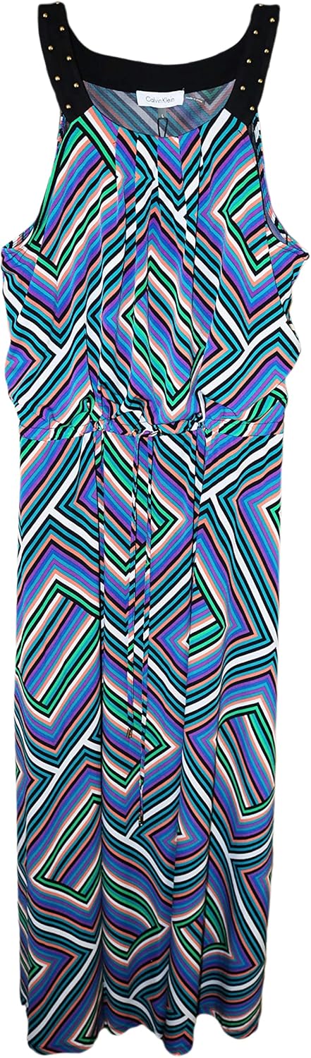 

Женское платье макси с принтом и заклепками Calvin Klein, Lagoon Combo