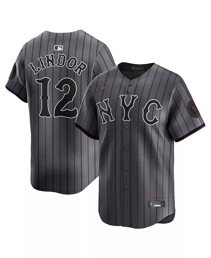 

Мужская лимитированная игровая футболка Francisco Lindor серого цвета New York Mets City Connect Nike