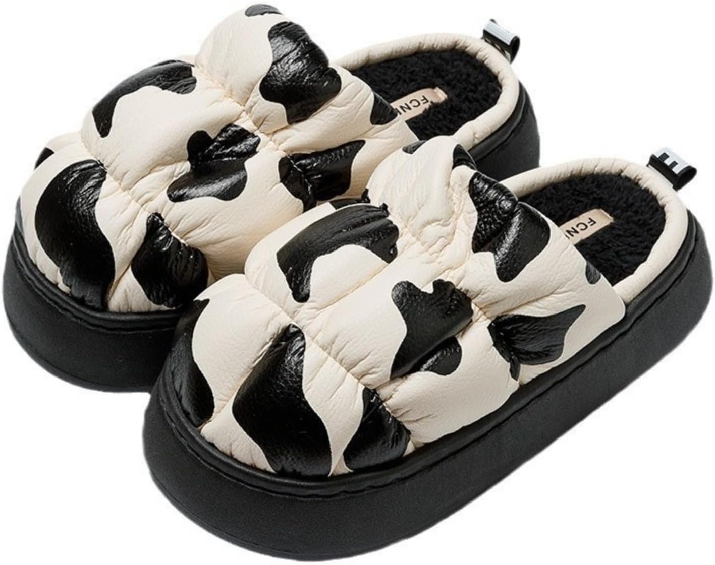 

Тапочки с принтом коровы и зебры для женщин и мужчин, милые и необычные, мягкие, пушистые, забавные, кавайные, плюшевые, для дома и улицы, с нескользящей подошвой Elirar, черный