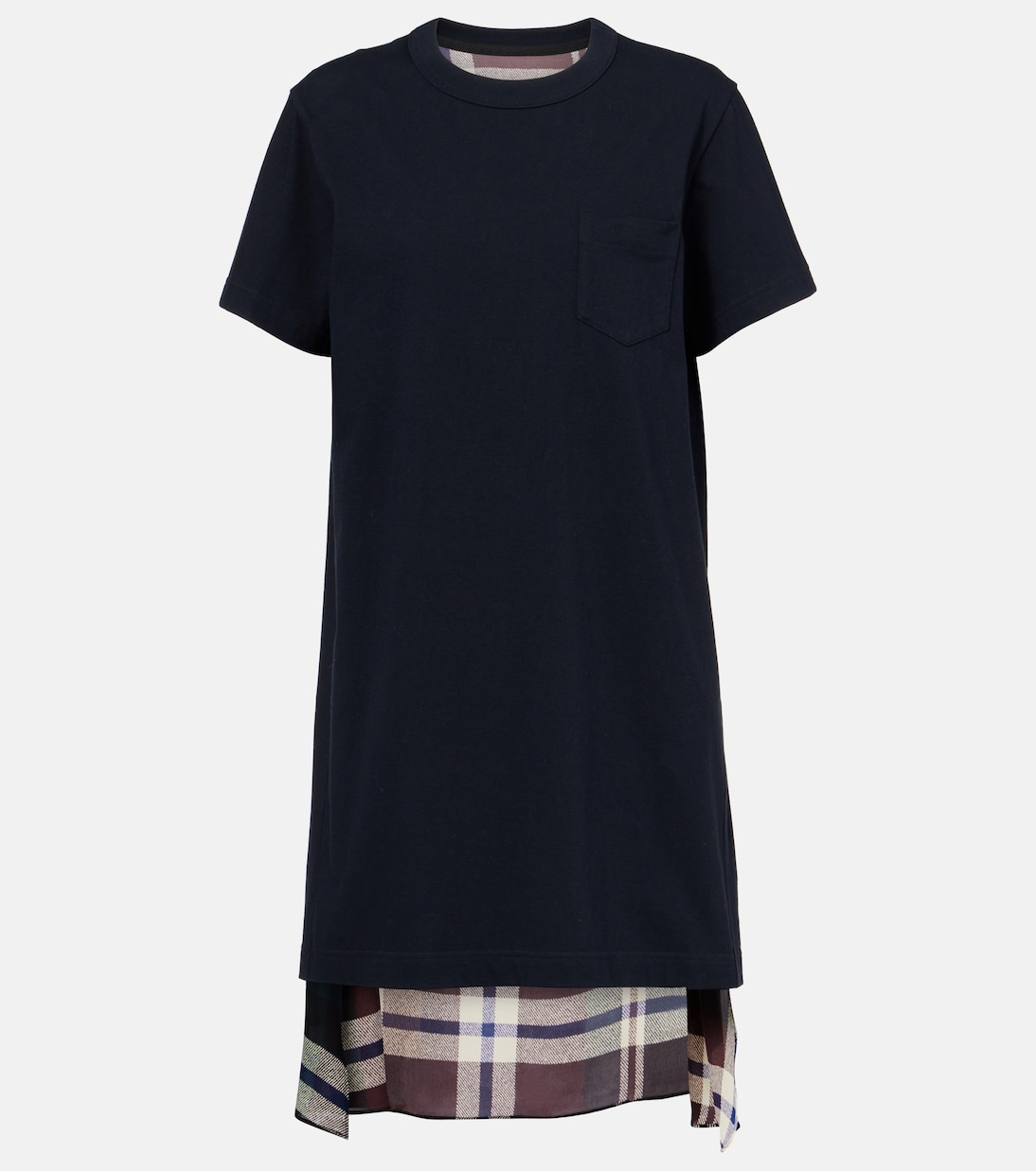 

Платье-футболка из хлопкового джерси со вставками Sacai, Green×Brown