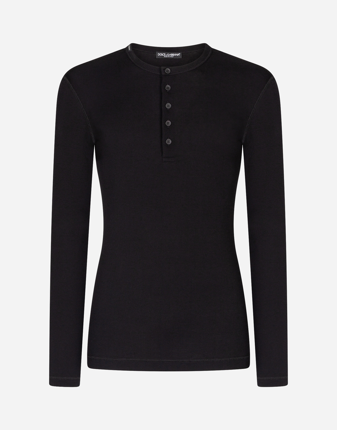 

Футболка из хлопка в мелкий рубчик с воротником "дедушка" и длинными рукавами Dolce & Gabbana, черный