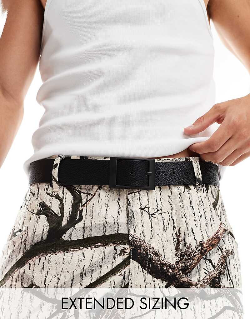 

Ремень ASOS DESIGN из черной зерненой искусственной кожи с квадратной пряжкой