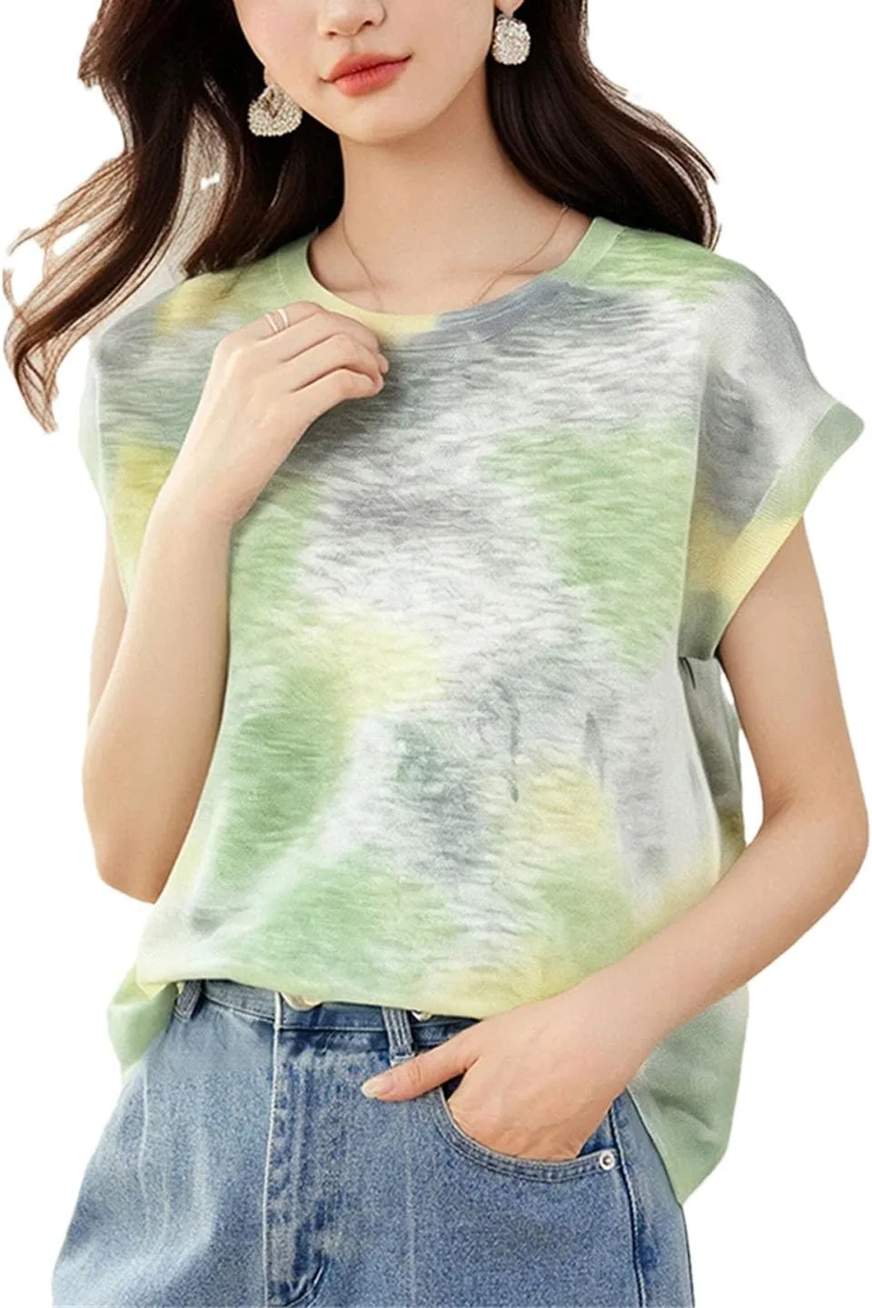 Женская футболка с круглым вырезом и коротким рукавом в стиле Korean Fashion Tie Dye