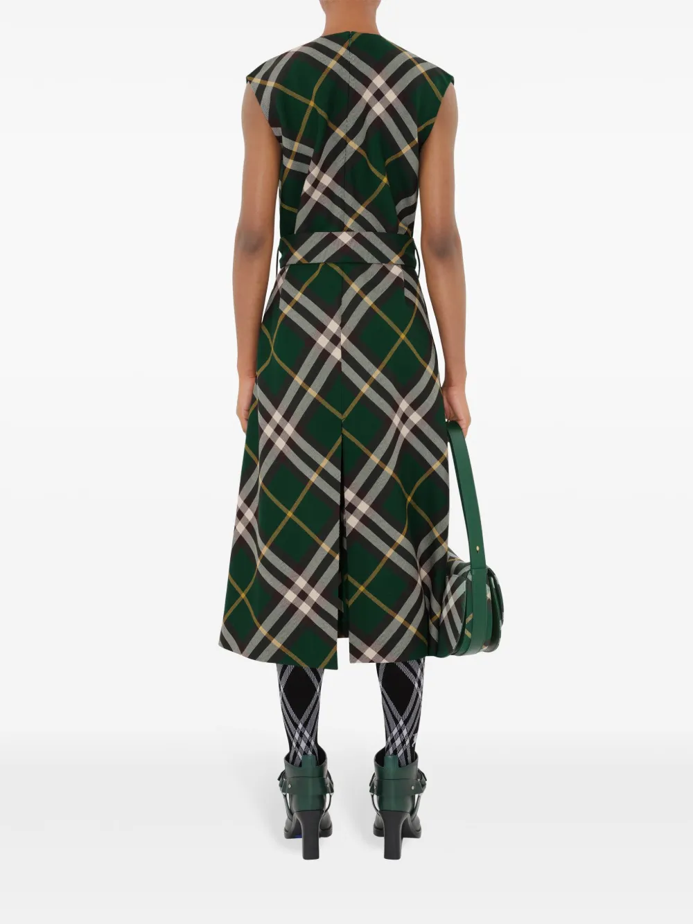 Платье миди Burberry Шерстяное в клетку, Зеленый — фото 4