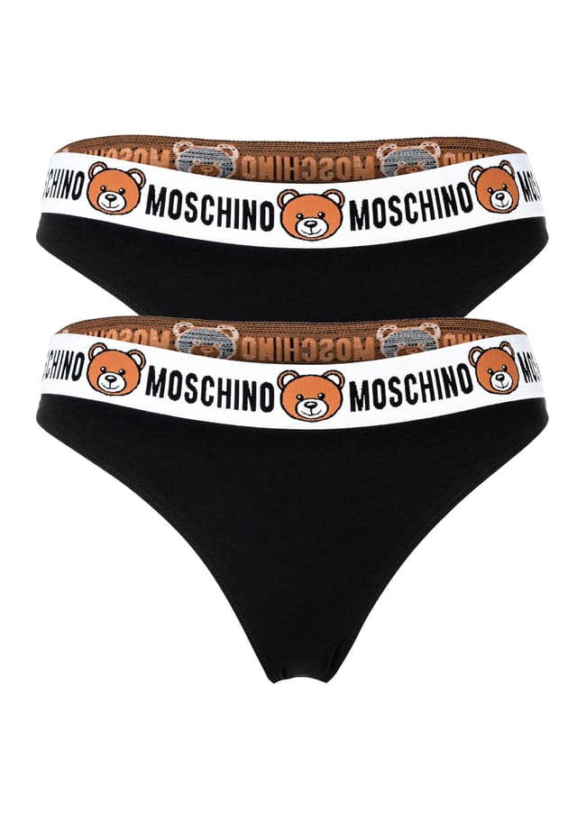 

Трусы 2-упаковка - трусы из хлопковой смеси с логотипом на поясе простые Moschino, черный