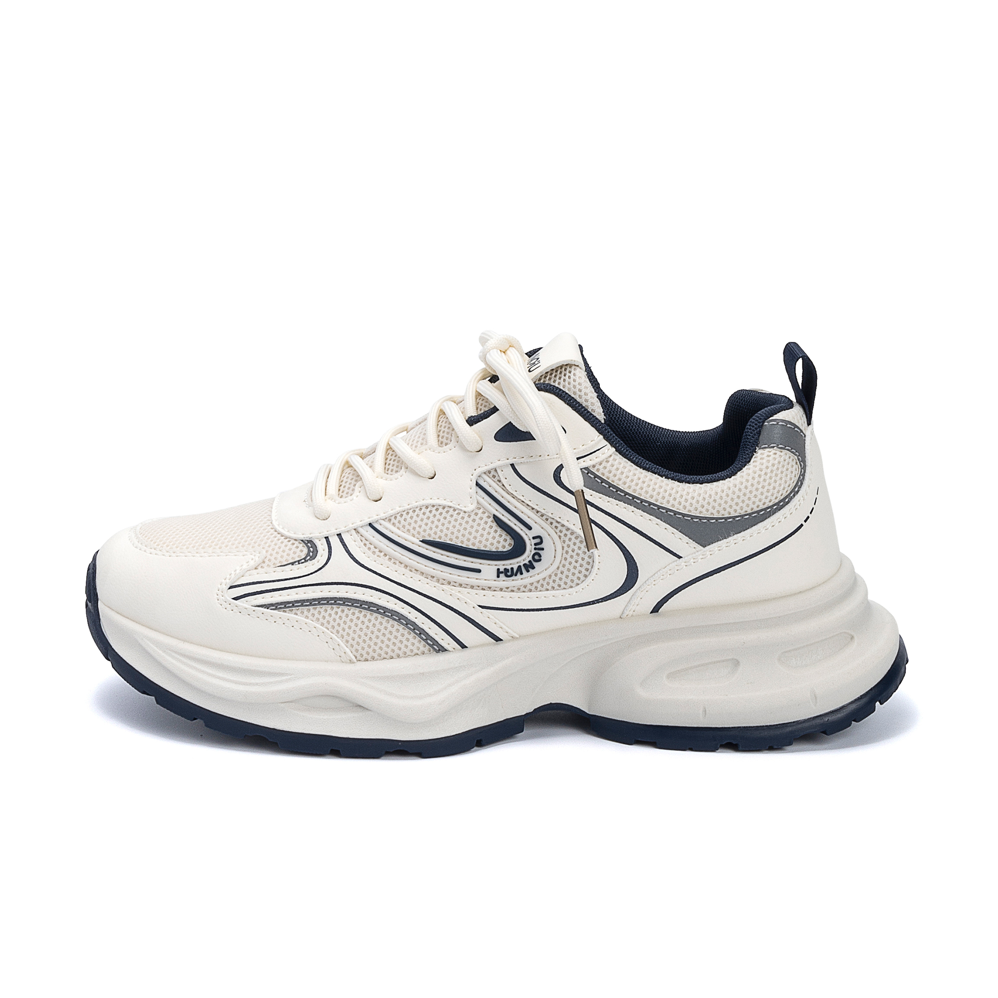 

HUANQIU Дышащие низкие массивные кроссовки для увеличения роста, мужские, бежево-синие