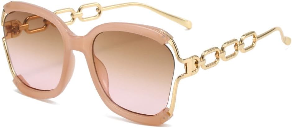 

Квадратные солнцезащитные очки для женщин с защитой от УФ-излучения UV400, ретро-оправой и металлическим каркасом в виде цепочки, летние солнцезащитные очки для женщин MTZJH, Champagne