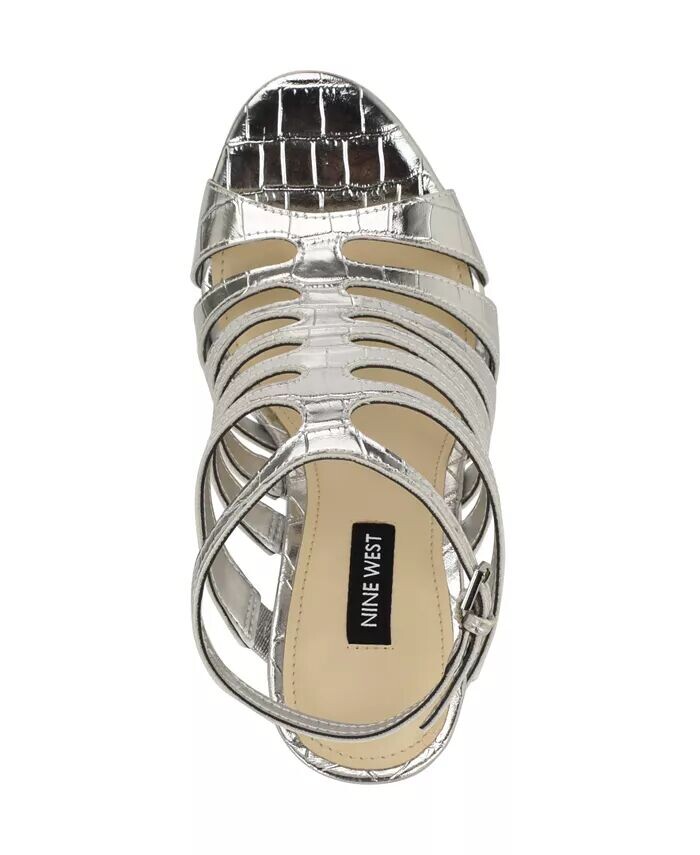 Женские классические босоножки Saleen с открытым носком на шпильке Nine West, серебряный — фото 4