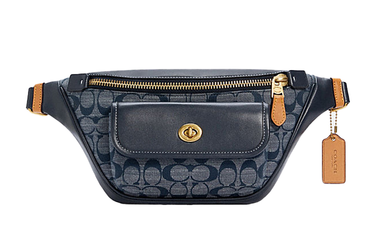 

COACH Heritage Canvas с кожаной сумкой через плечо, слинг-сумка, большой унисекс поясной рюкзак Denim Blue