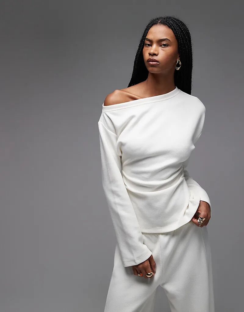 

Футболка ASOS DESIGN Supersoft с корсетом и открытыми плечами, кремового цвета