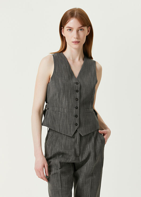 Серый шерстяной жилет с пряжкой Brit Golden Goose, белый — фото 3