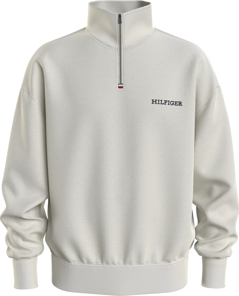 

Толстовка Tommy Hilfiger "MONOTYPE HONEYCOMB 1/4 ZIP", вышивка флага Tommy Hilfiger на молнии и спине, слоновая кость