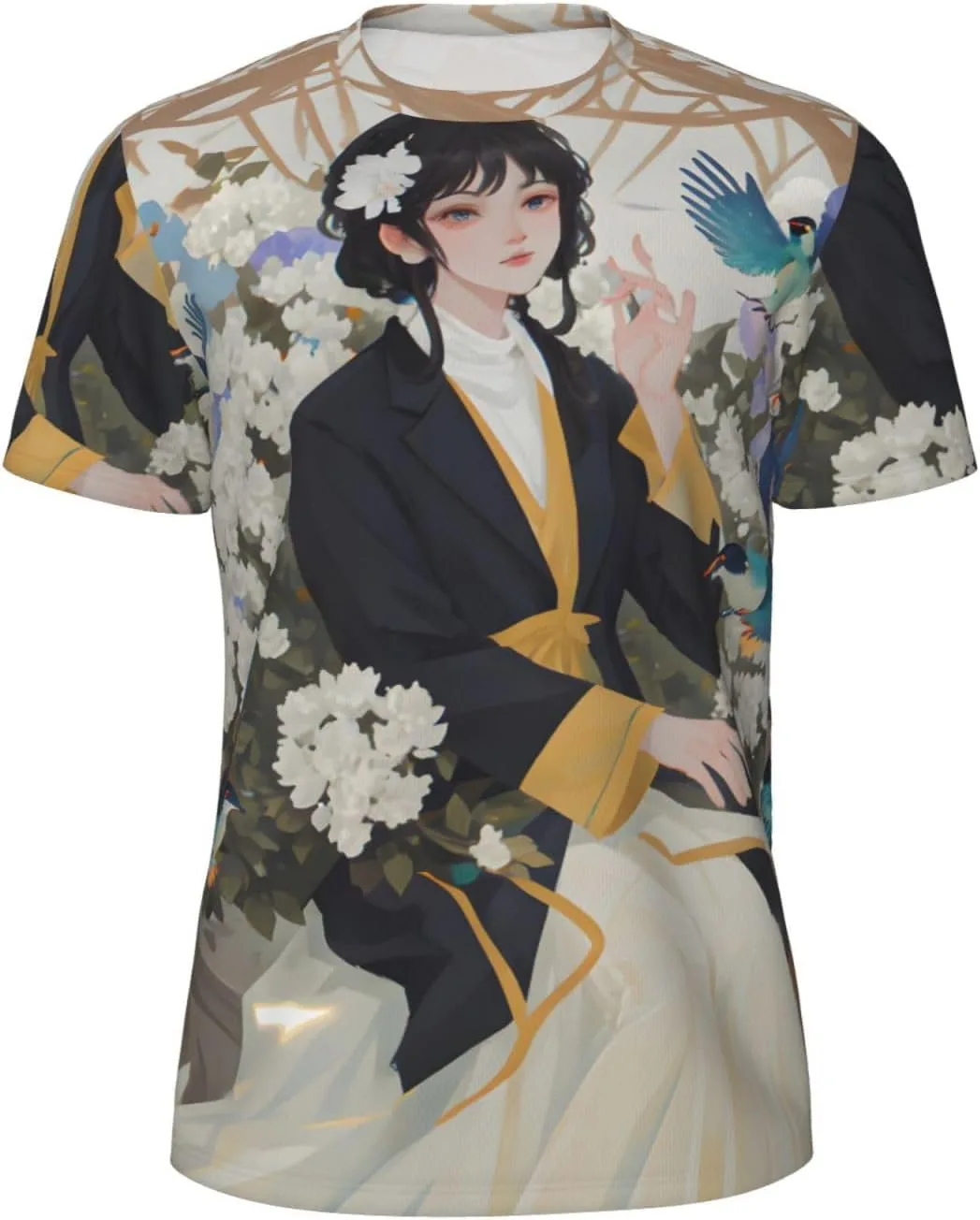 

Футболка мужская летняя с коротким рукавом Gardenia Flowers Birds Print, легкая и дышащая SDFHU