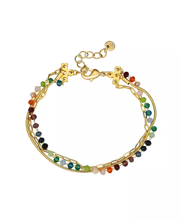 

Трехрядный браслет с разноцветными кристаллами Unwritten, gold