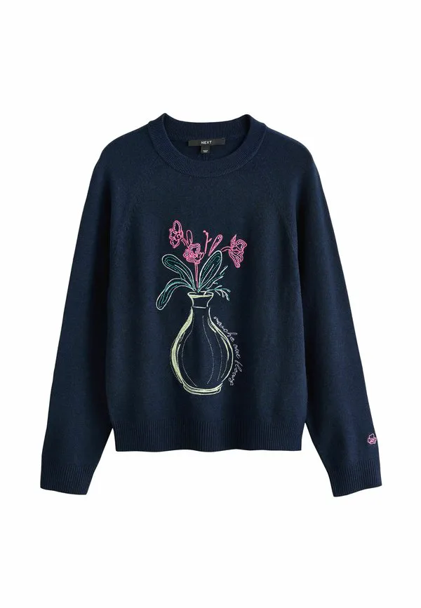 Очень мягкий джемпер с длинными рукавами и круглым вырезом. Next, Navy Blue Floral Embellished