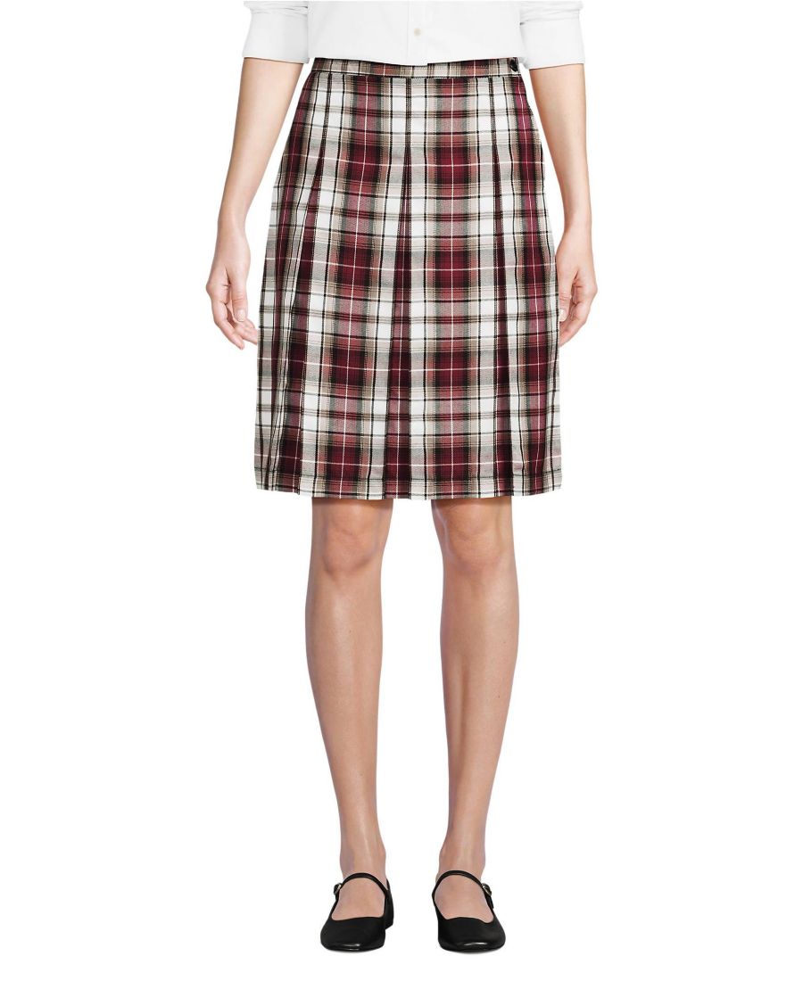

Женская клетчатая юбка-плиссе длиной до колена Lands' End, Garnet/khaki plaid