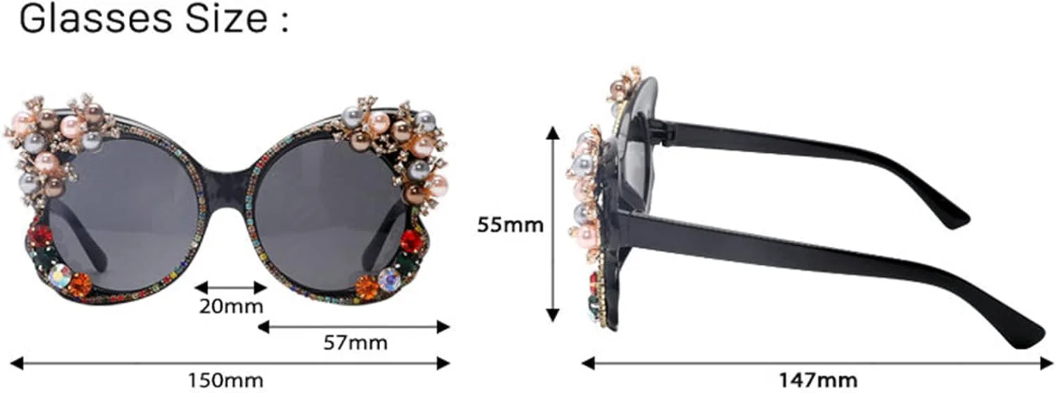 

Солнцезащитные очки Willochra Diamond Cat Eye для женщин, большие, со стразами, разноцветные, блестящие, кристаллы, винтажные, для вечеринок, 2pcs-black&brown