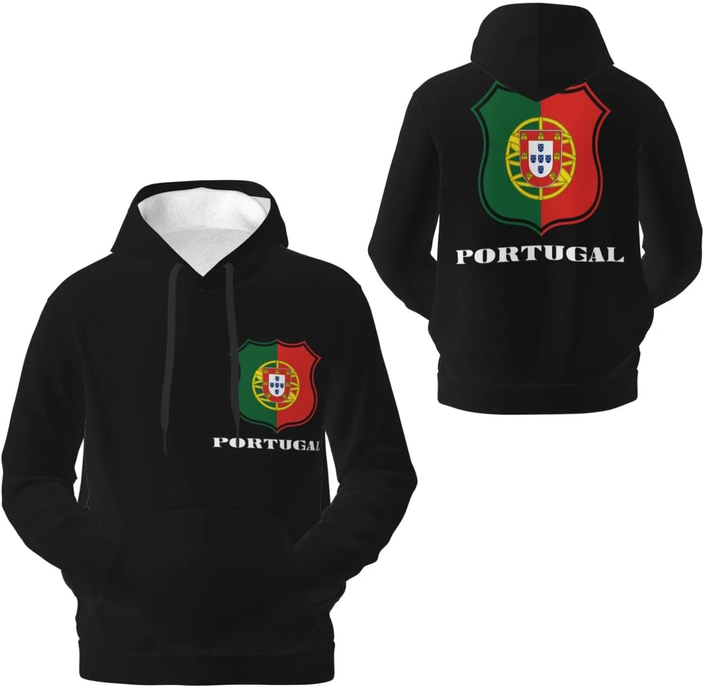Мужская флисовая толстовка с капюшоном и карманом Portugal Portuguese Vintage Emblem Generic, черный — фото 4
