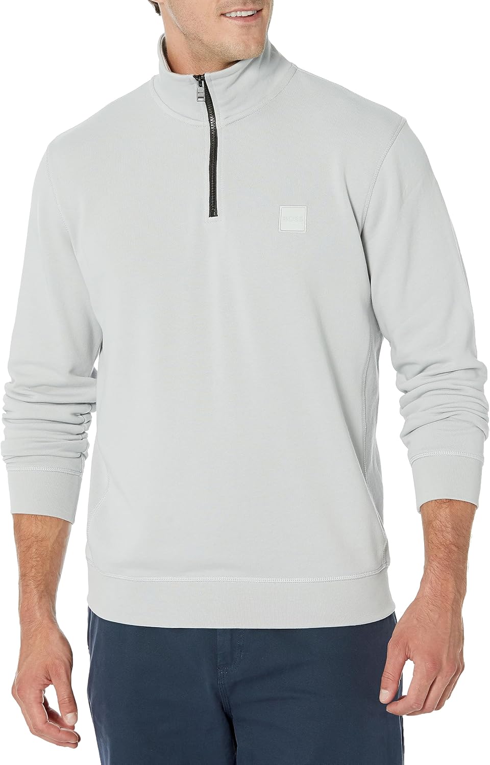 

BOSS мужской свитшот с логотипом-аппликацией и молнией на четверть, High Rise Grey